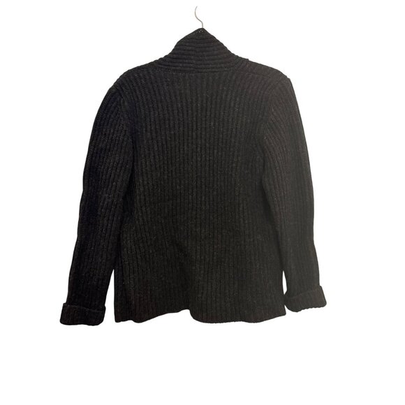 L.L. Bean Cardigan Sweater Women M Wool Dark Gray Shawl Collar Ribbed Button-Fro - Picture 2 of 5